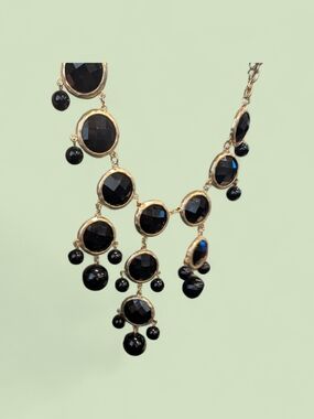 Robert Rose Gold-Tone Necklace with Black Faceted Drops